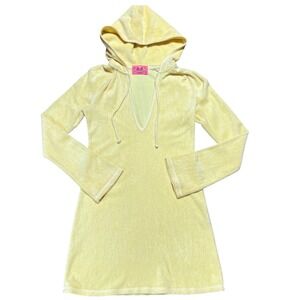 Juicy Couture Butter Yellow Terrycloth Hooded Mini Dress S Y2K McBling 2000s